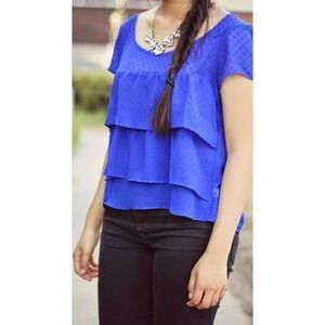 Amercian Eagle Womens Royal Blue Tiered Textured Ruffle Top Blouse Size Medium